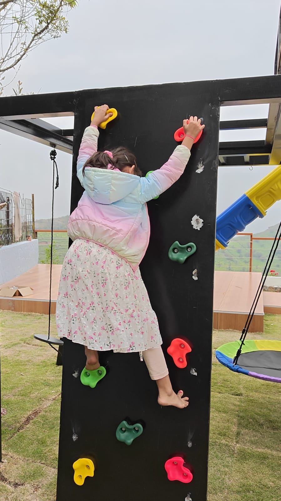 The climbing bars in the kids' play area