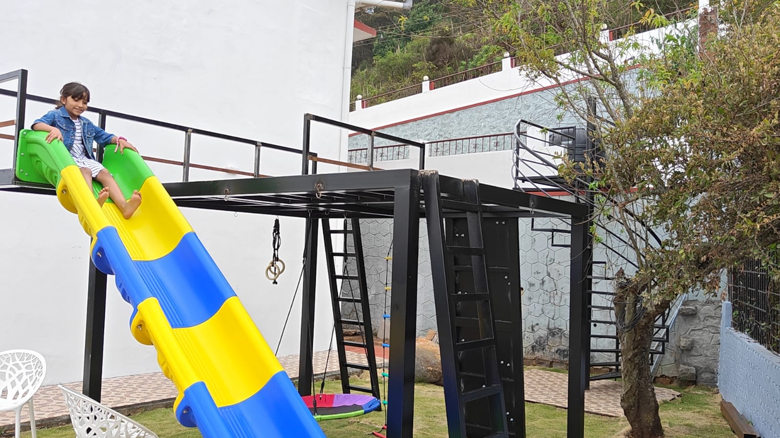 The slide in the kids' play area