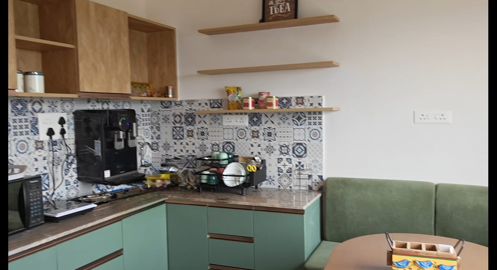 The guest kitchenette, kettle and crockery ready for tea or coffee